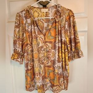 (595) Melloday Woman's  3/4 Length  Blouse,  Size: Large Color: Harvest